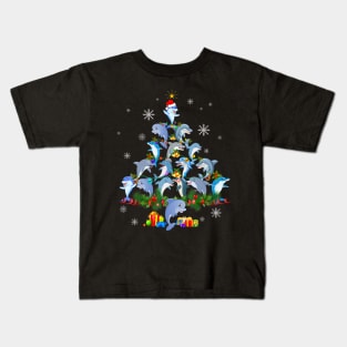 Dolphin Christmas Tree Light Sweater Santa Dolphin Christmas Kids T-Shirt